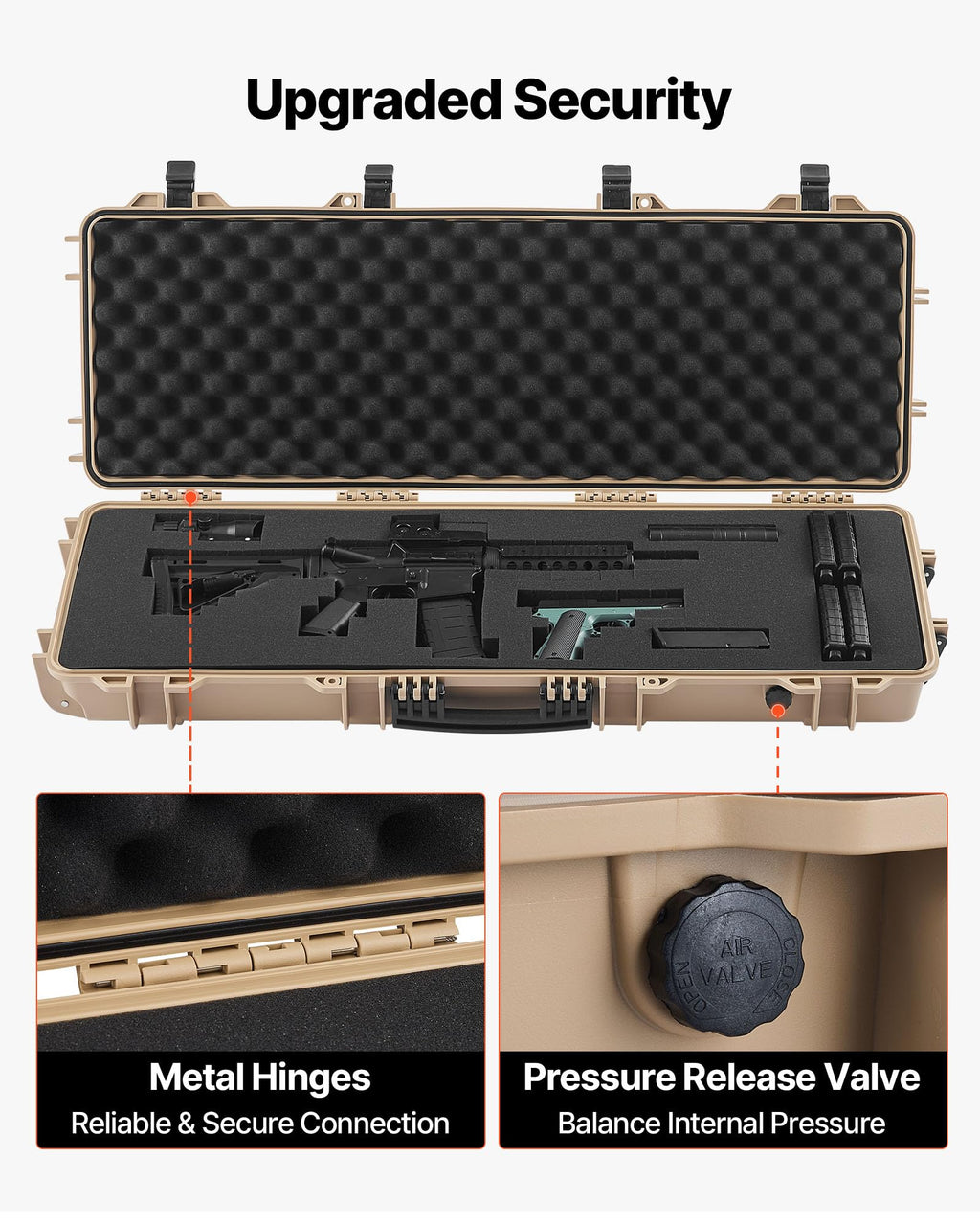 VEVOR Rifle Case, Rifle Hard Case with 4 Layers Fully-protective Foams, Lockable Hard Gun Case with Wheels, IP67 Waterproof & Crushproof, for Rifles or Shotguns