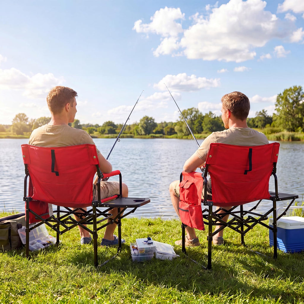 Romswi 2 Pack 30" Extra Tall Folding Camping Chairs, Heavy Duty Director Chairs with Side Table, Cup Holder & Storage Pocket, 400 LBS Support, Portable Outdoor Chairs for Camping, Sports, Events, Blue