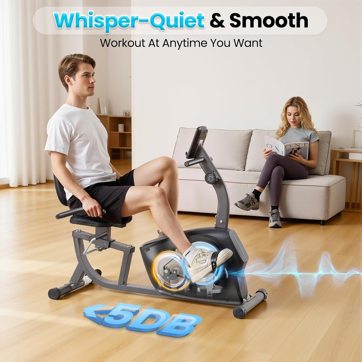 BODIOO Exercise Bike, Recumbent Exercise Bike for Seniors, Stationary Bike for Home Workout, 8-Level Magnetic Resistance, Quiet Smooth Ride, Comfortable Seat with Backrest, Heart Rate Monitor, 300LB Capacity