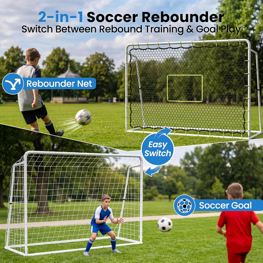 Soccer Rebounder Net, 2-in-1 Soccer Goal & Trainer, 5 Adjustable Angles