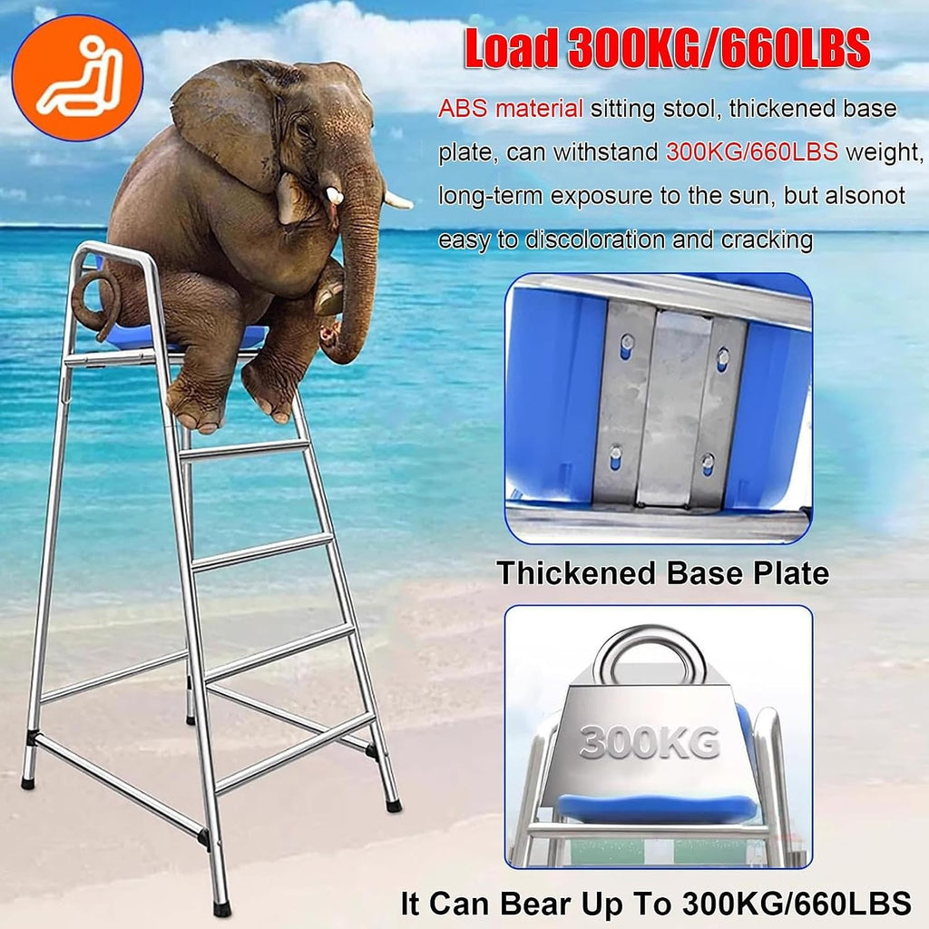 Stainless Steel Lifeguard Chair for Pool high Elevated Referee Stand Heavy Duty Non Slip seat Platform for Backyard Outdoor Swimming Safety(120cm/3.94ft Tall)