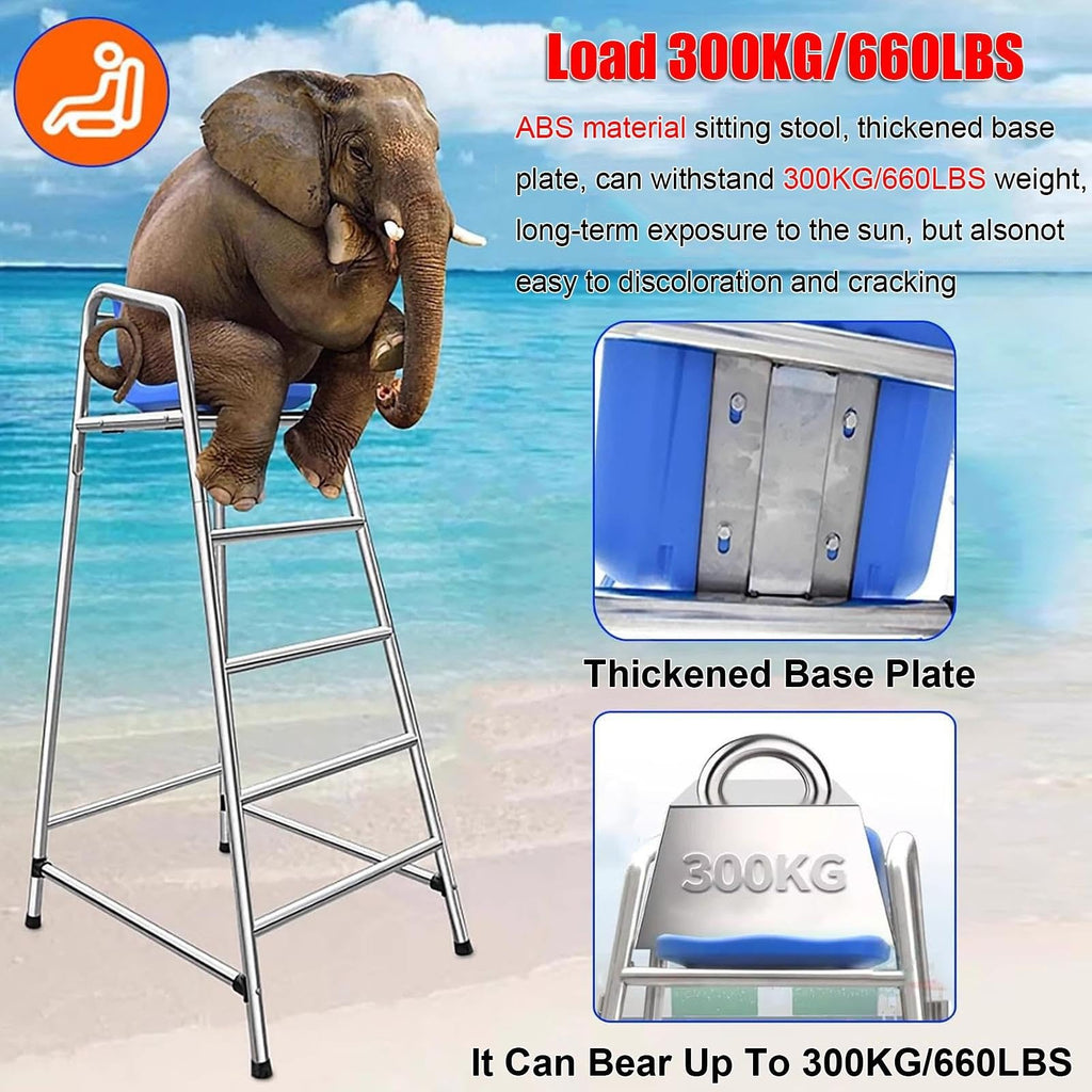 47/59/71 in Tall Stainless Steel Lifeguard Chair Loads 660 LBS, Referee Chair Stand, Outdoor Life Guard Chairs with Umbrella Holder for Deck Pool Bar Beach(120cm/3.94ft Tall)