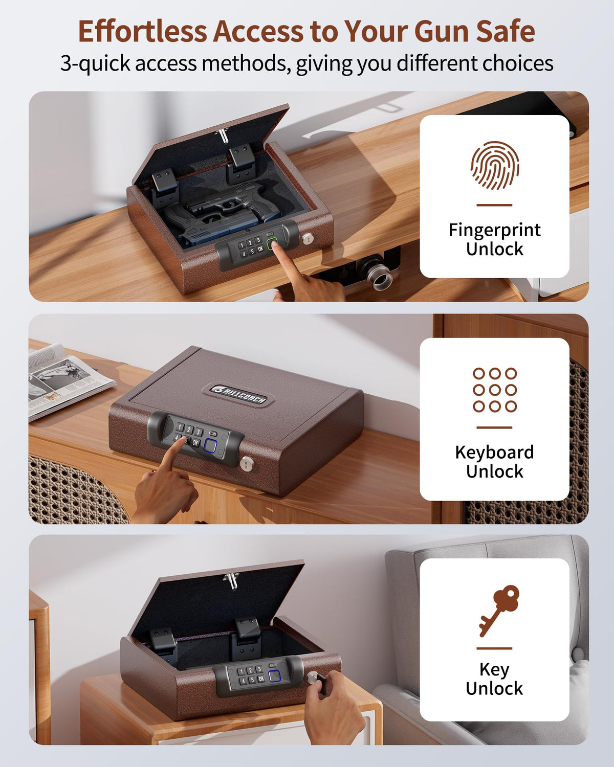 BILLCONCH Large Gun Safe Biometric Fingerprint Handgun Pistol Safes