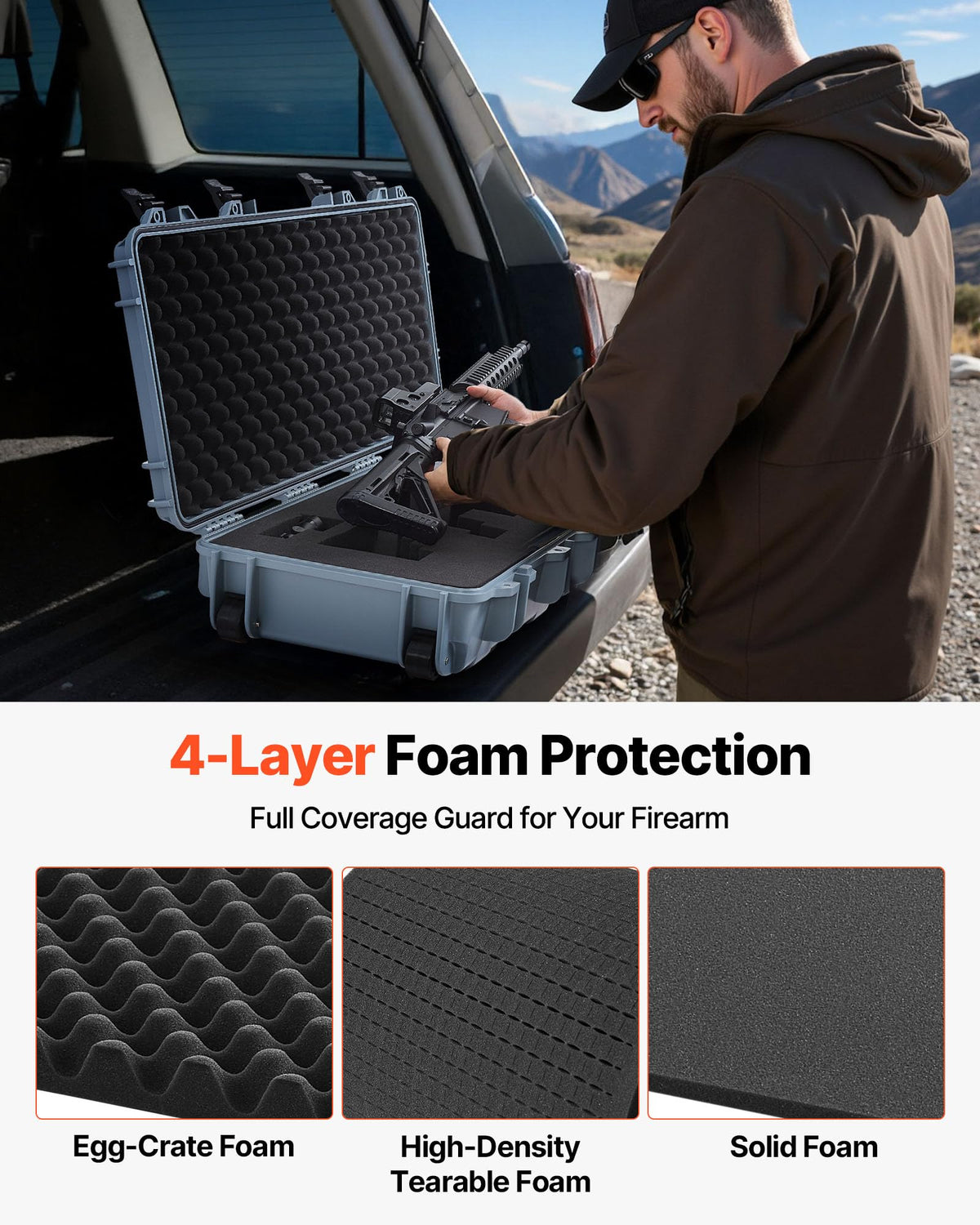 VEVOR Rifle Case, Rifle Hard Case with 4 Layers Fully-protective Foams, Lockable Hard Gun Case with Wheels, IP67 Waterproof & Crushproof, for Rifles or Shotguns