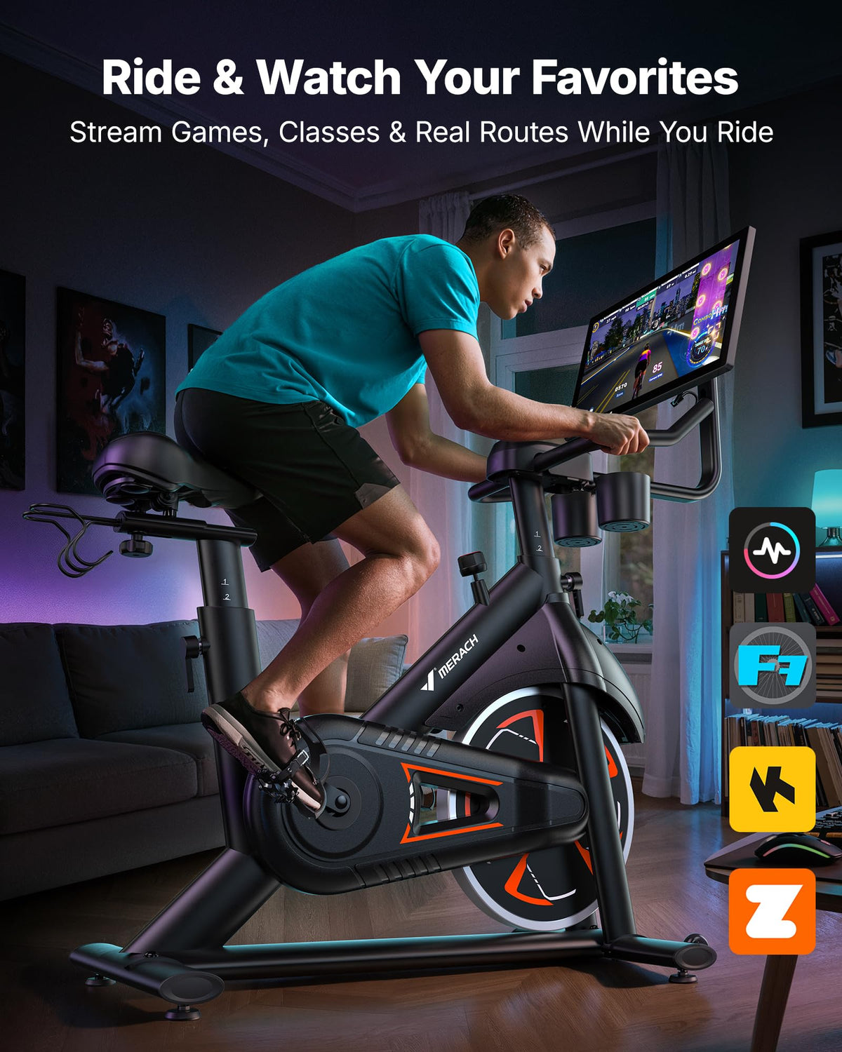 MERACH Exercise Bike with Screen, Rotatable HD Display, Magnetic Resistance