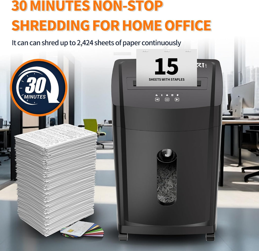 KRT Paper Shredder for Office Home, 18-Sheet Micro Cut Paper Shredder Auto Feed Cross Cut with 8 Gallons Bin, P-4 High Security Level, Shreds CDs/DVDs, Black