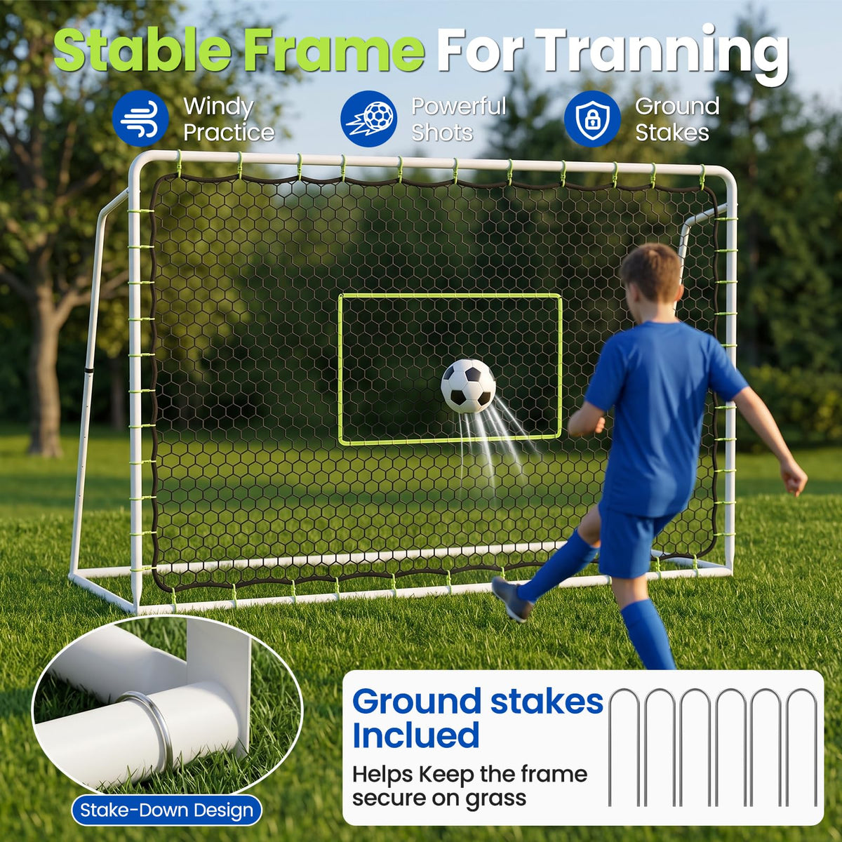 Soccer Rebounder Net, 2-in-1 Soccer Goal & Trainer, 5 Adjustable Angles