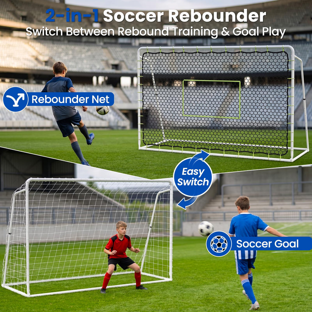Soccer Rebounder Net, 2-in-1 Soccer Goal & Trainer, 5 Adjustable Angles