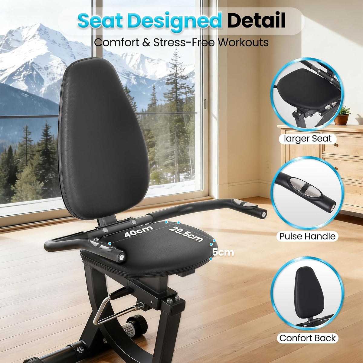 BODIOO Exercise Bike, Recumbent Exercise Bike for Seniors, Stationary Bike for Home Workout, 8-Level Magnetic Resistance, Quiet Smooth Ride, Comfortable Seat with Backrest, Heart Rate Monitor, 300LB Capacity