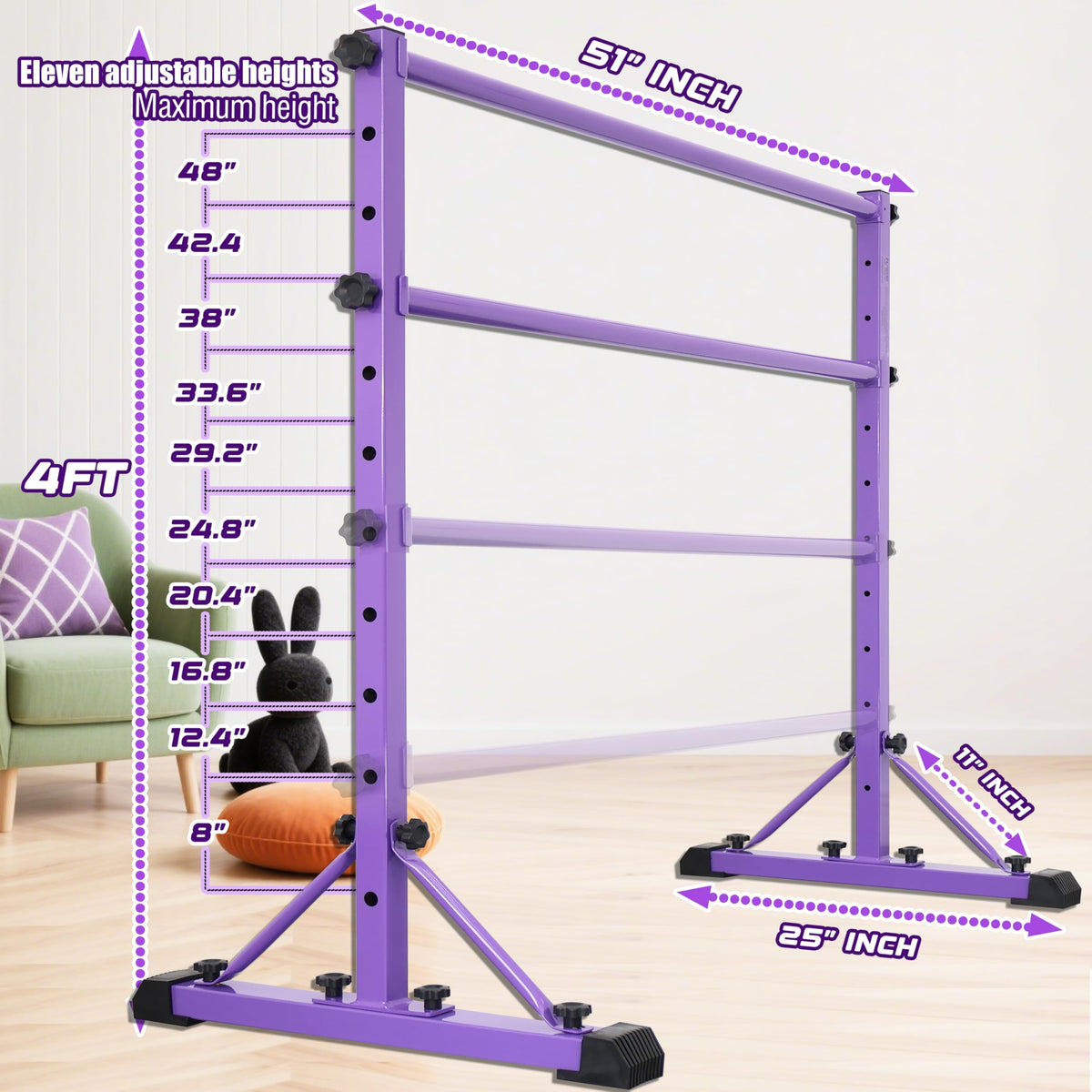 FC FUNCHEER Adjustable Ballet Barre,Portable Dance bar,Fitness Equipment for Dance & Balance Excercise,Super Sturdy for Balance Workout,Weight Limit 250 LBS