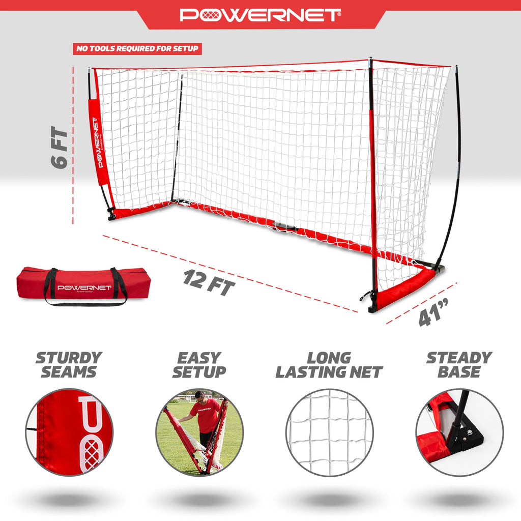 PowerNet Soccer Goal for Backyard, 3Mx2M / 6x4 / 8x4 / 12x6 / 14x7 /18.5x6.5 / 21x7 / 24 x 8 Portable Soccer Net, Sports & Outdoors Training Equipment, Quick Setup 1 Goal & Zipper Storage Bag