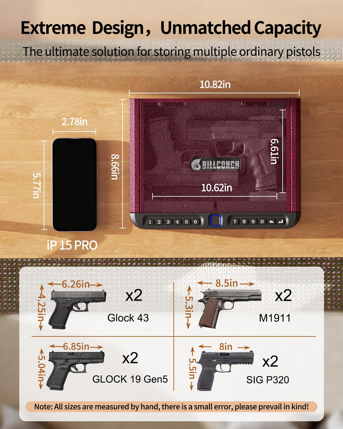 BILLCONCH Smart Gun Safe with Fingerprint, App, Keypad,LCD& Security Cable