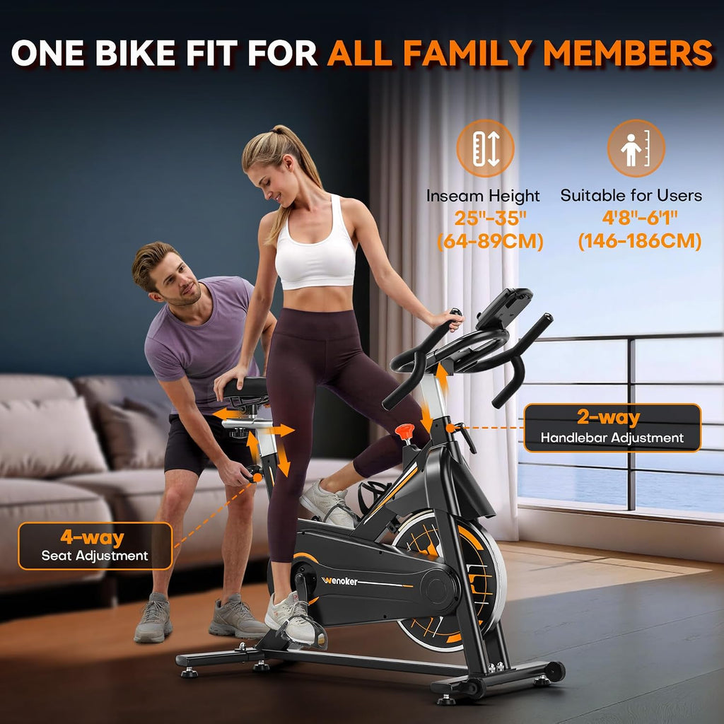 Exercise Bike, Wenoker Stationary Bike for Home, App Supported Indoor Bike with Adjustable Seat and Multi-grips Handlebar