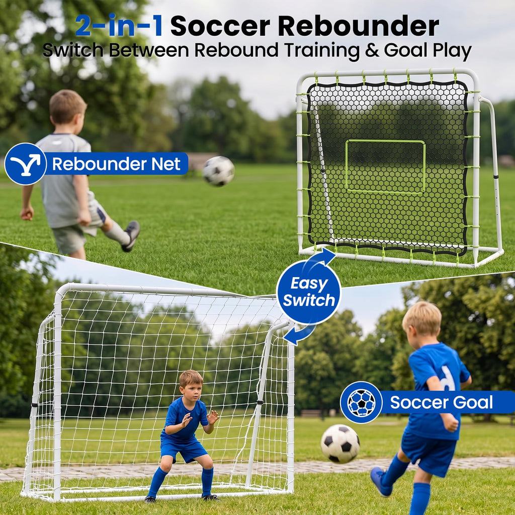Soccer Rebounder Net, 2-in-1 Soccer Goal & Trainer, 5 Adjustable Angles