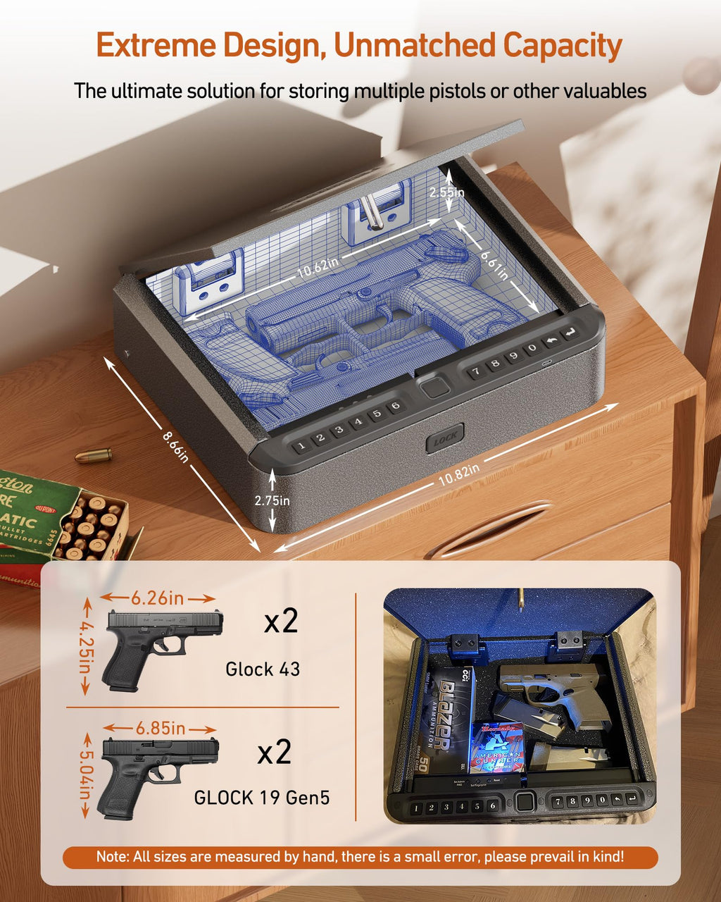 BILLCONCH Smart Gun Safe with Fingerprint, App, Keypad,LCD& Security Cable