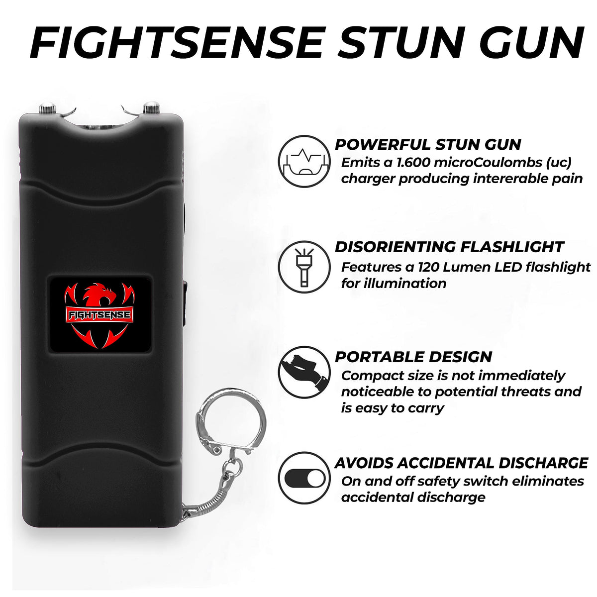 FIGHTSENSE (12 pcs) Wholesale Bulk Stun Gun Flashlight for Men and Women self Defense Device, Rechargeable Stun Gun, Nylon Holsters
