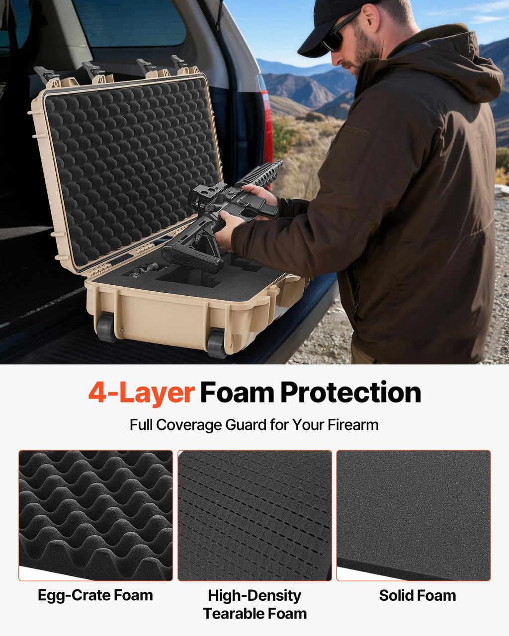 VEVOR Rifle Case, Rifle Hard Case with 4 Layers Fully-protective Foams, Lockable Hard Gun Case with Wheels, IP67 Waterproof & Crushproof, for Rifles or Shotguns