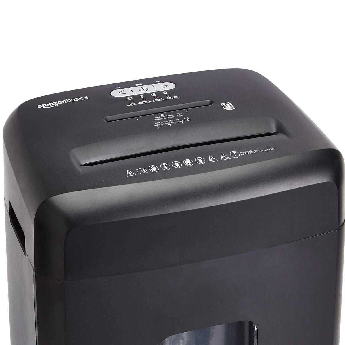 Amazon Basics 18 Sheet Cross Cut Paper, CD, and Credit Card Shredder with 6 Gallon Bin, 30 Minutes Continuous Run Time, Black