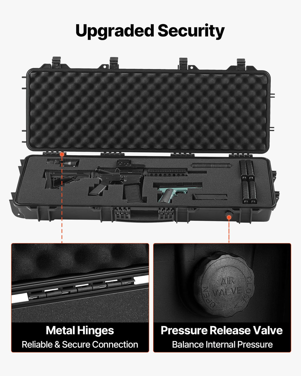 VEVOR Rifle Case, Rifle Hard Case with 4 Layers Fully-protective Foams, Lockable Hard Gun Case with Wheels, IP67 Waterproof & Crushproof, for Rifles or Shotguns