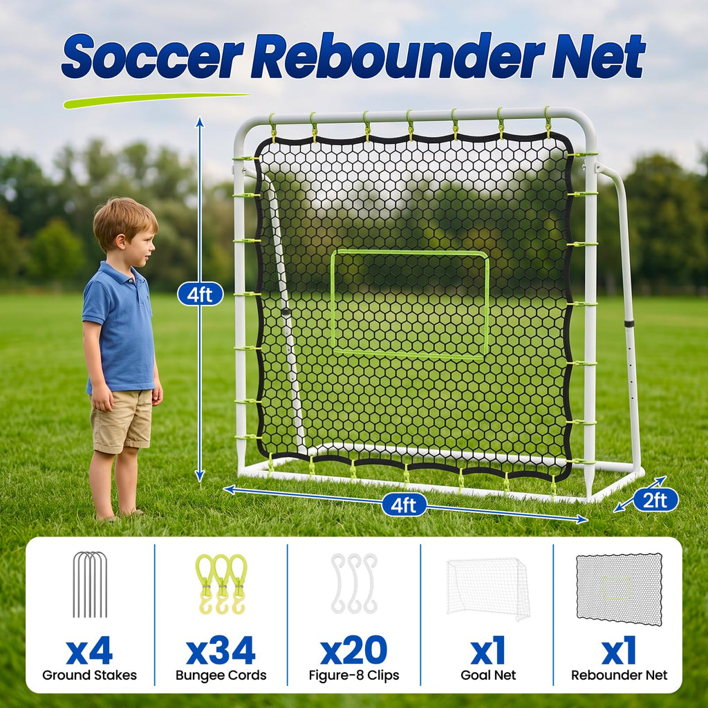 Soccer Rebounder Net, 2-in-1 Soccer Goal & Trainer, 5 Adjustable Angles