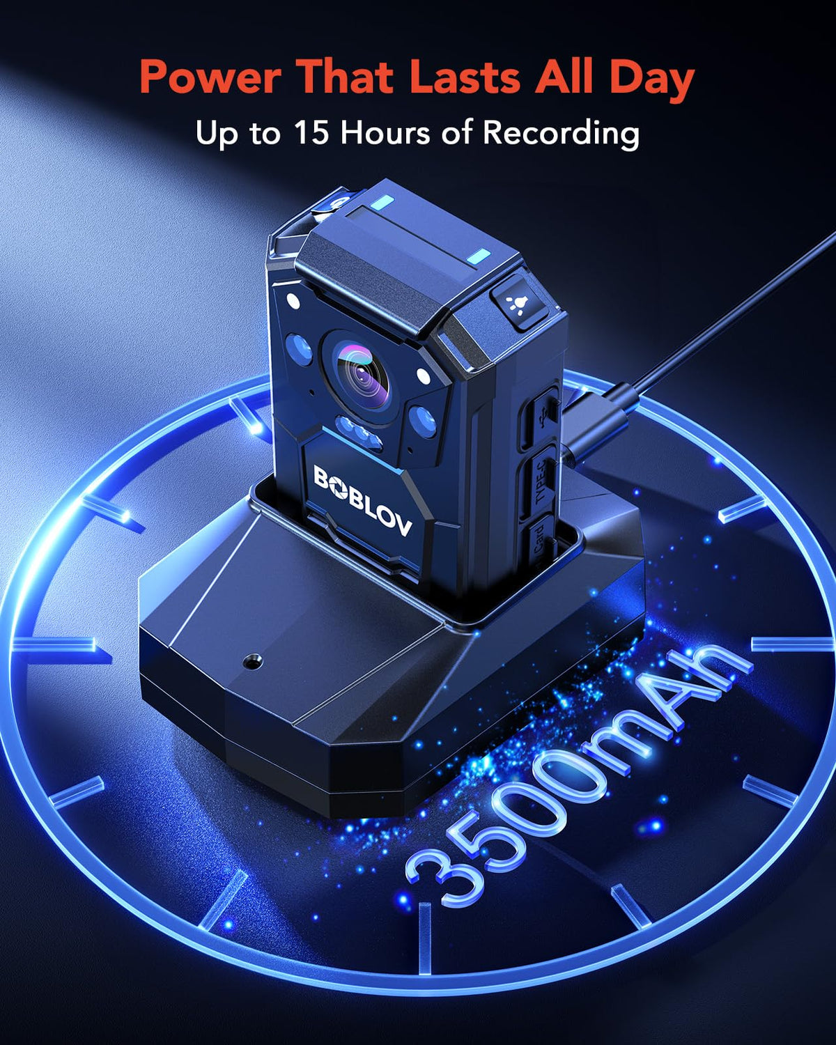 BOBLOV KJ23Pro 2K 128GB Body Worn Camera with Night Vision, 4000mAh Battery