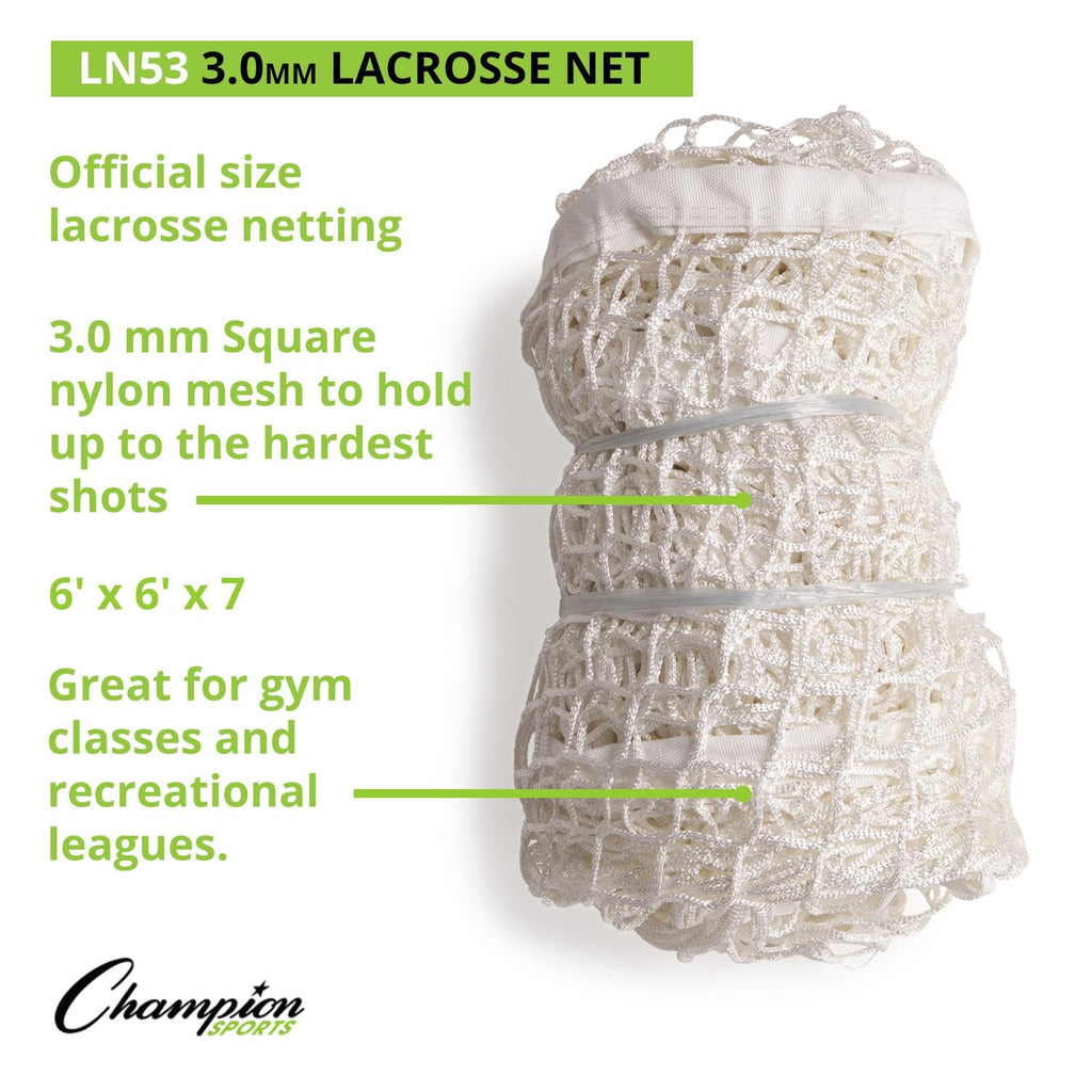Champion Sports Lacrosse Goal Net - 6mm Official Size White Nylon Net Replacement (Pack of 2)