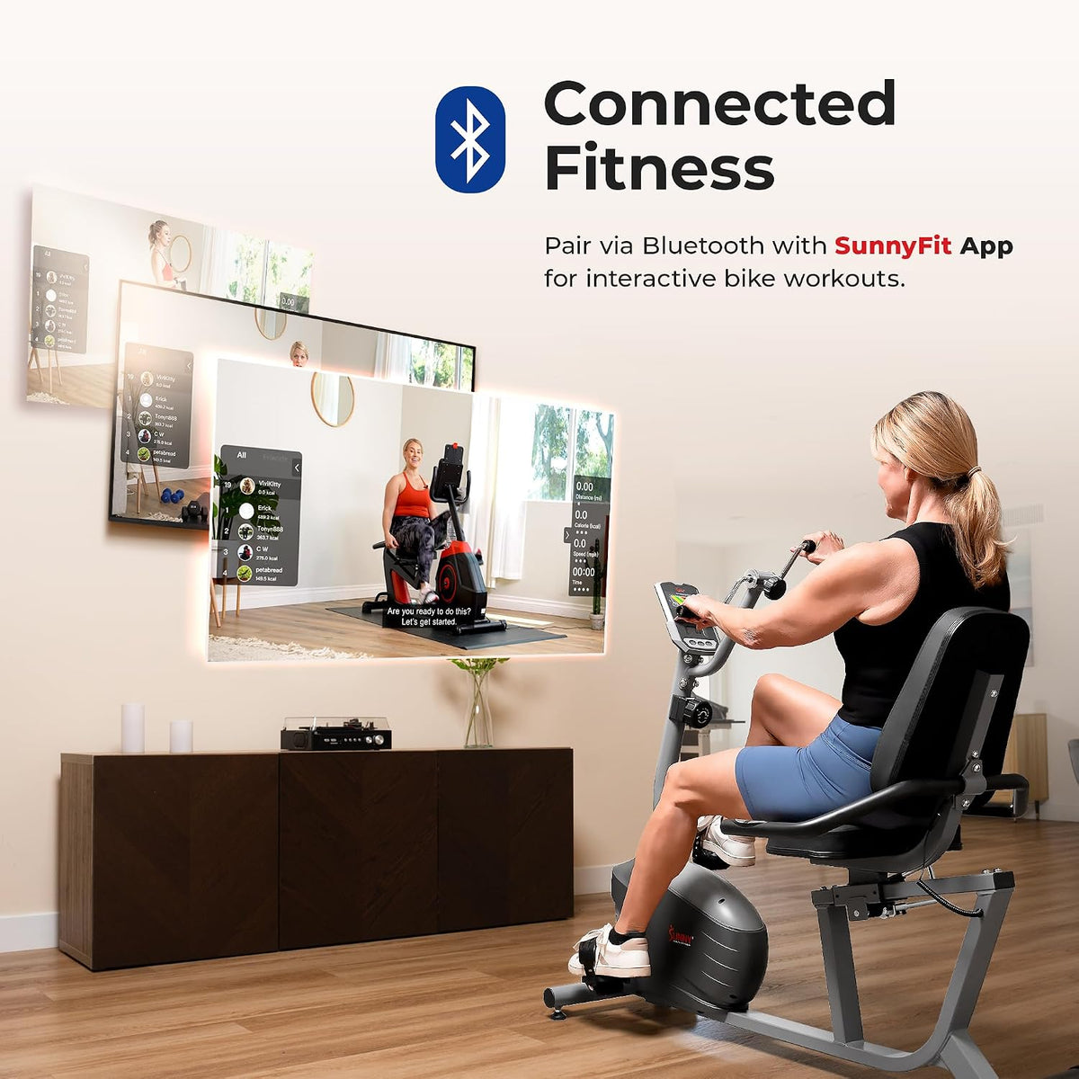 Sunny Health & Fitness Smart Magnetic Recumbent Bike for Home Cardio