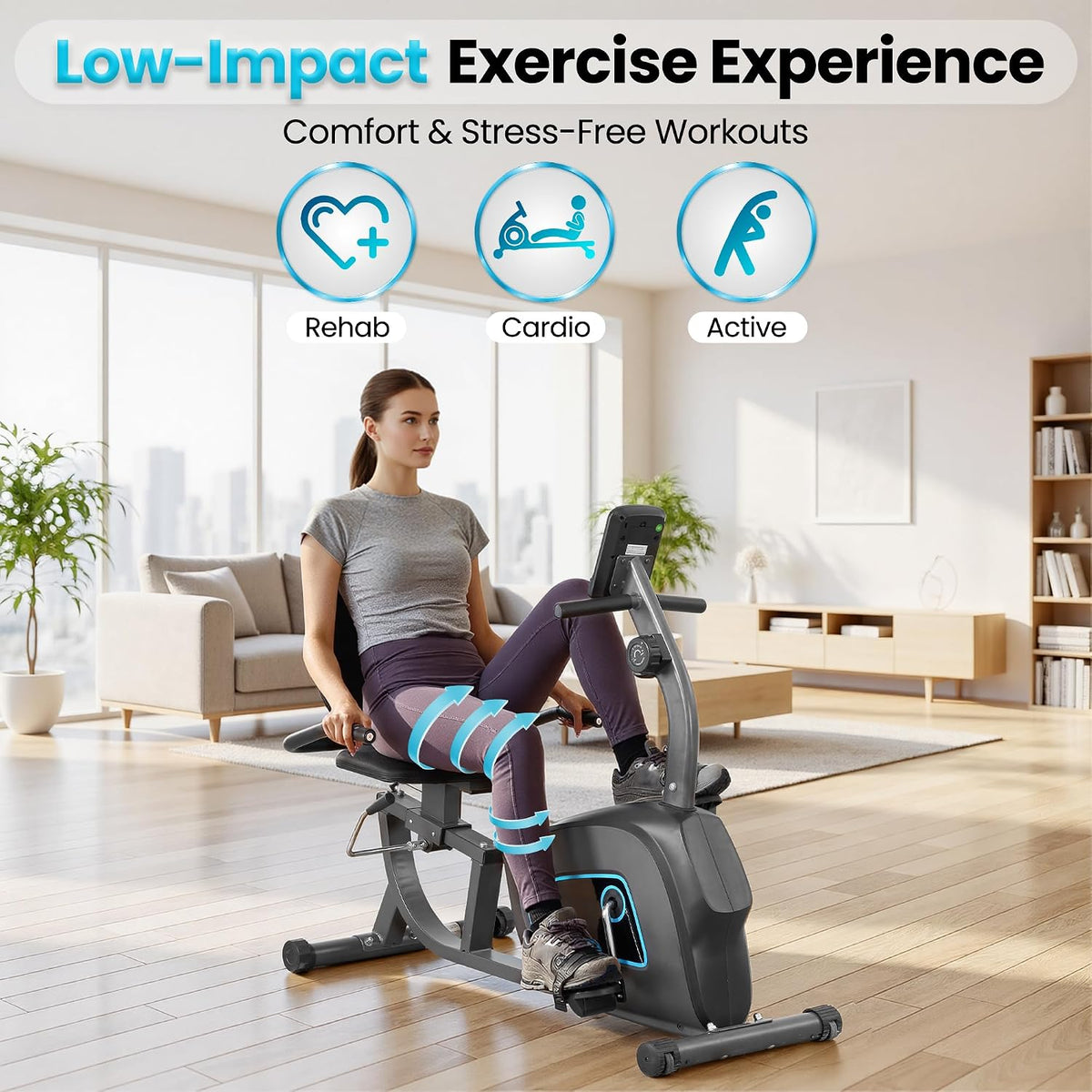 BODIOO Exercise Bike, Recumbent Exercise Bike for Seniors, Stationary Bike for Home Workout, 8-Level Magnetic Resistance, Quiet Smooth Ride, Comfortable Seat with Backrest, Heart Rate Monitor, 300LB Capacity