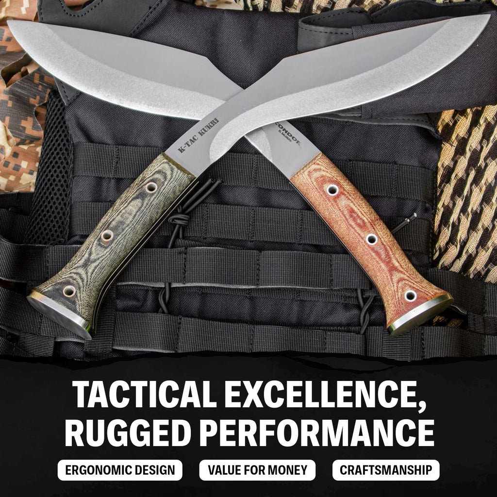 Condor Tool & Knife Atrox Knife | Hunting Knife with Kydex with Leather Belt Loop Sheath | High Carbon Steel Survival Knife with a Micarta Handle | Fixed Blade Tactical Knife | 10.9 in Blade | 29.6oz