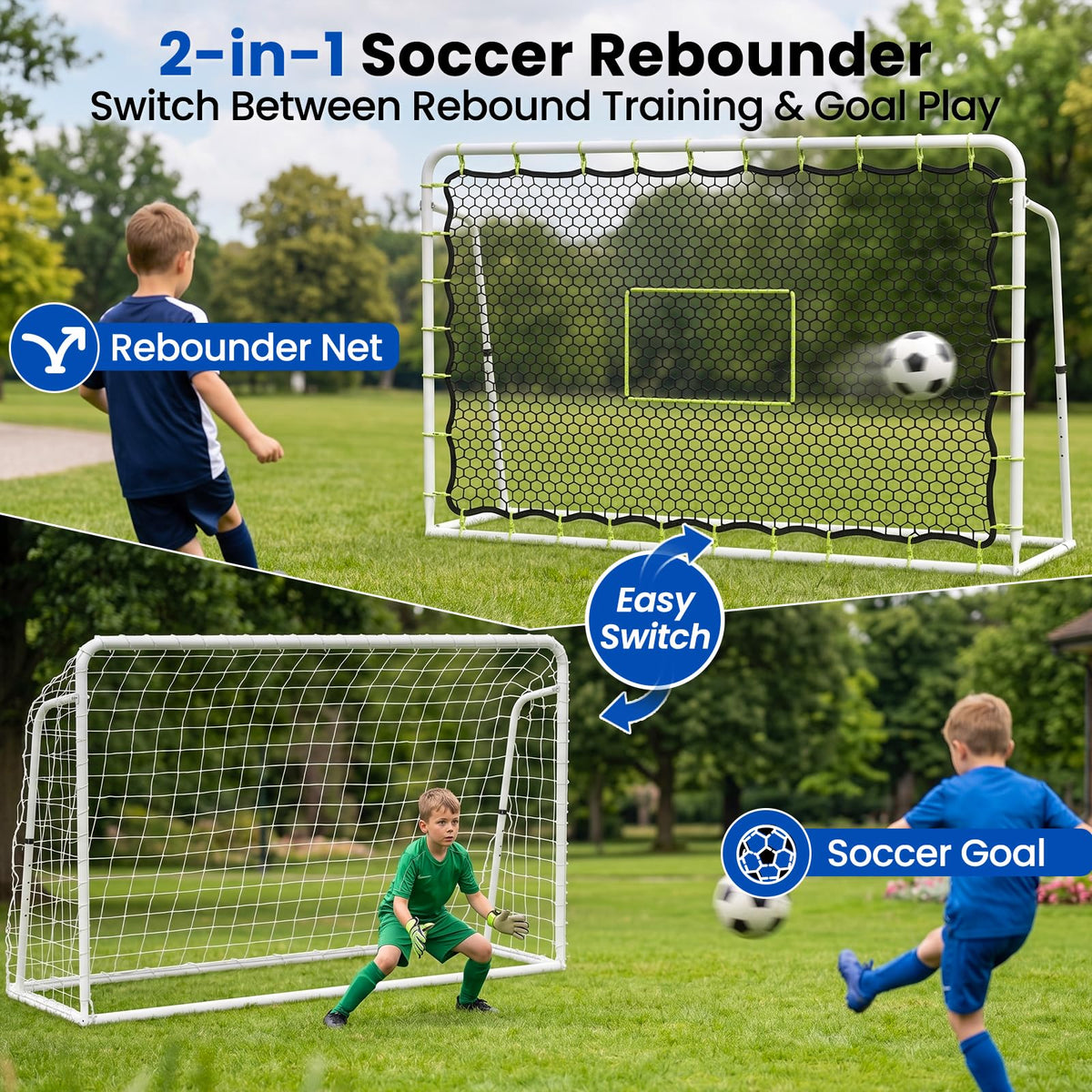 Soccer Rebounder Net, 2-in-1 Soccer Goal & Trainer, 5 Adjustable Angles