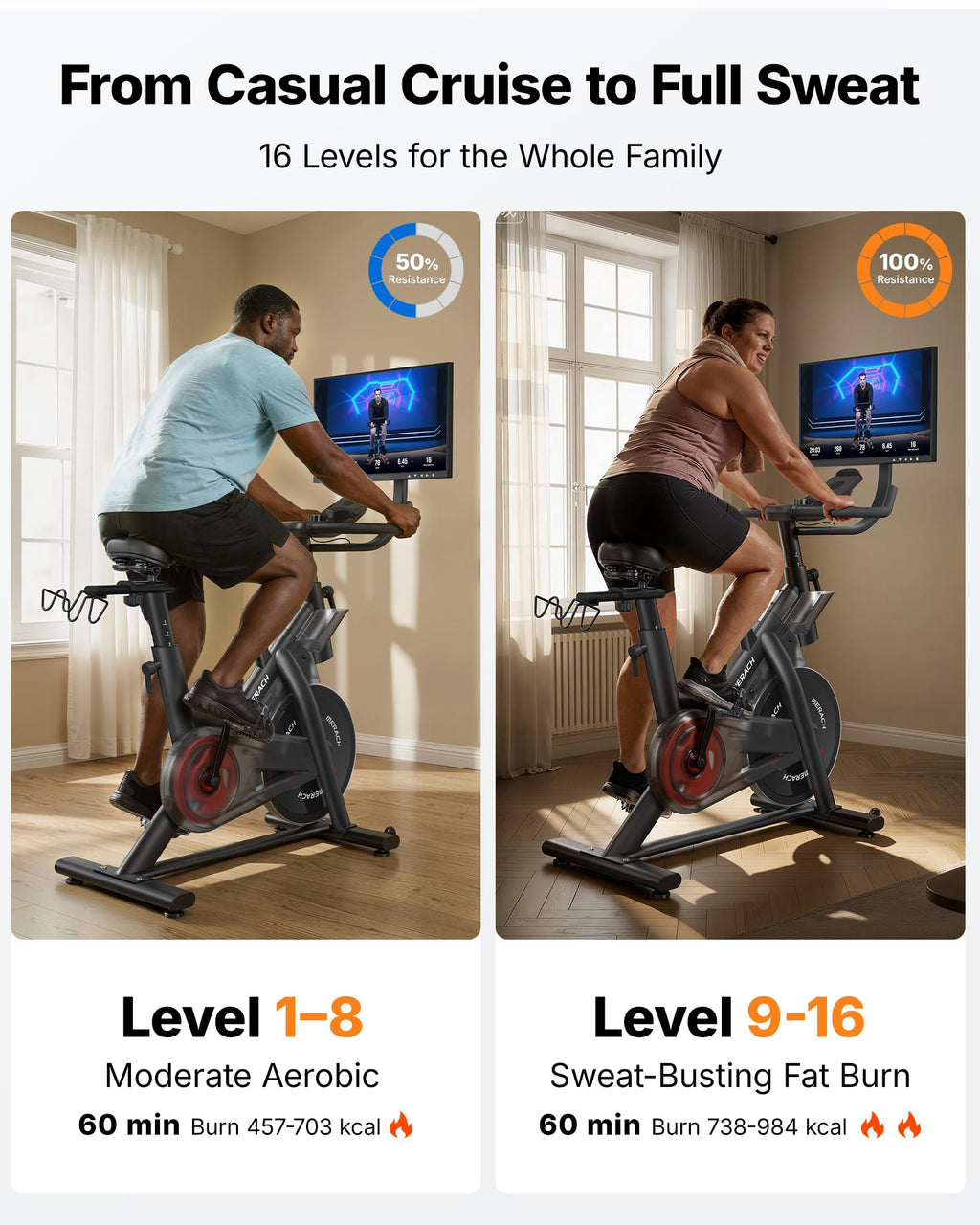 MERACH Exercise Bike with Screen, Rotatable HD Display, Magnetic Resistance