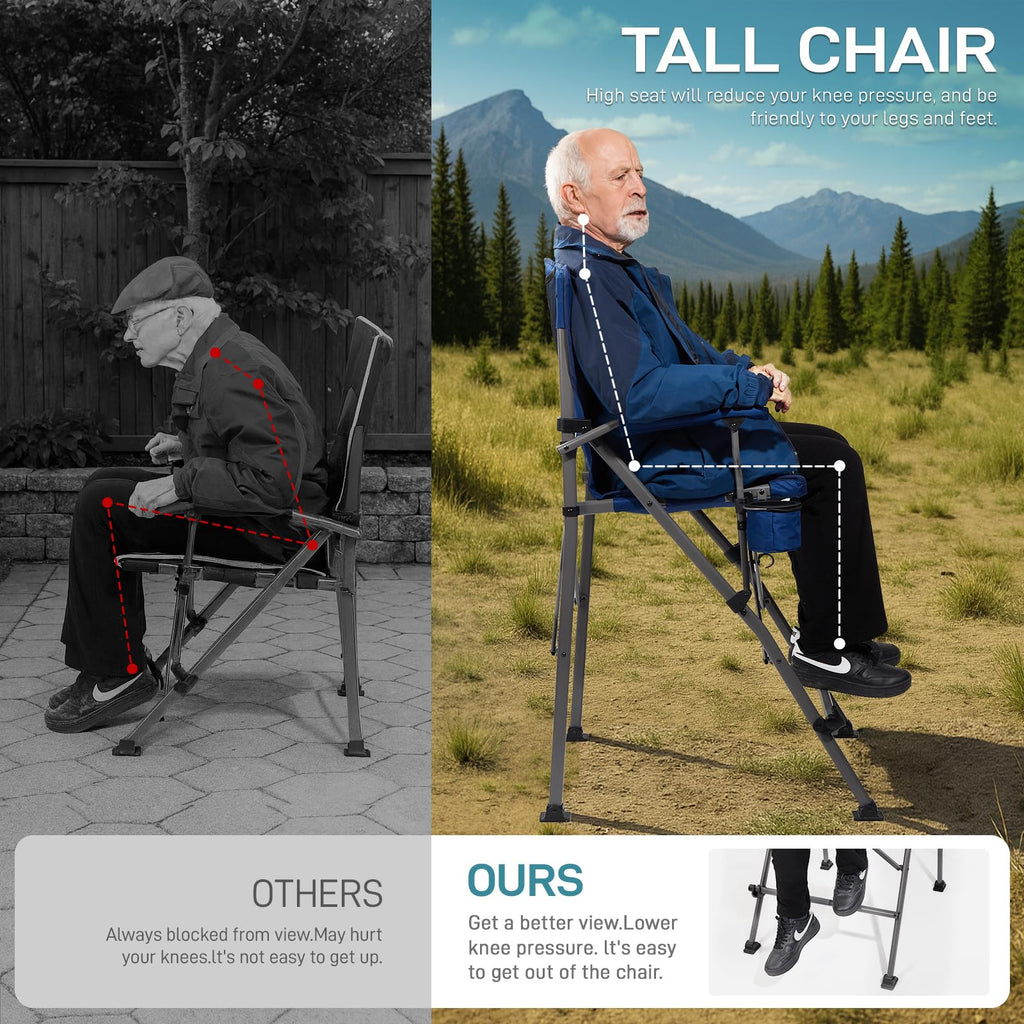 EVER ADVANCED Tall Director Chair 31" Foldable Camping with Carry Bag Black