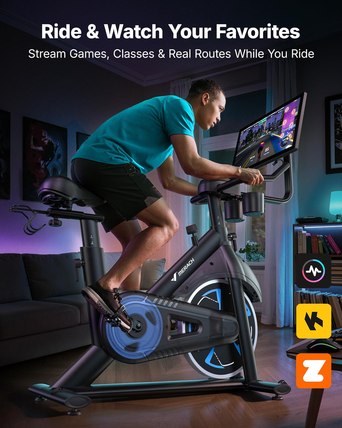 MERACH Exercise Bike with Screen, Rotatable HD Display, Magnetic Resistance