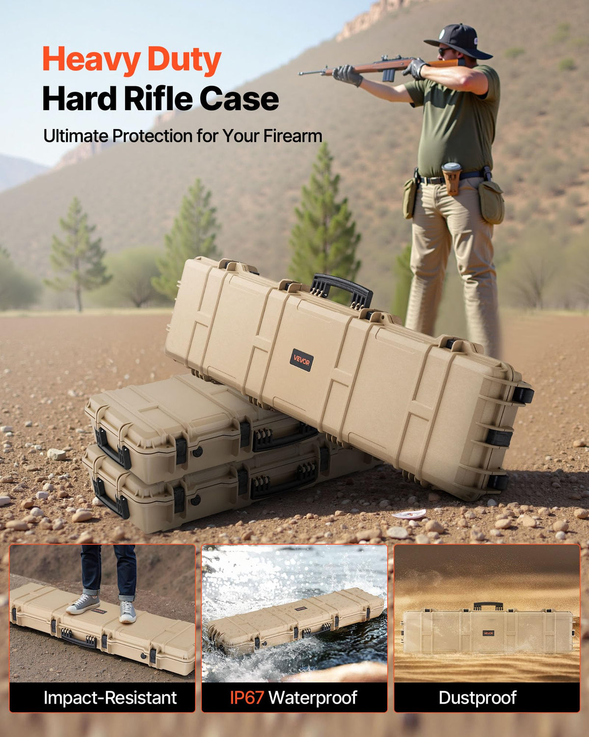 VEVOR Rifle Case, Rifle Hard Case with 4 Layers Fully-protective Foams, Lockable Hard Gun Case with Wheels, IP67 Waterproof & Crushproof, for Rifles or Shotguns