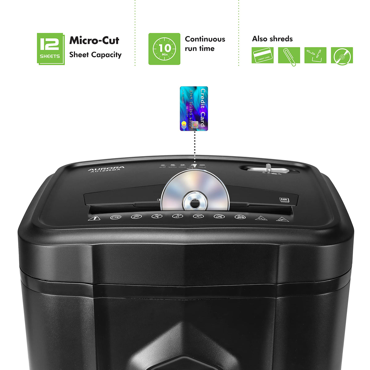 Aurora Professional Grade 120-Sheet Auto Feed Micro-Cut Paper and Credit Card Shredder with 5 Gallon Pullout Basket / 30 Minutes/Security Level P-4 (White/Black)