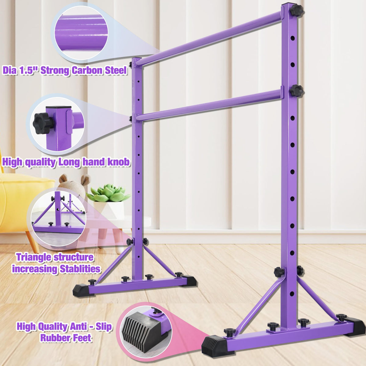 FC FUNCHEER Adjustable Ballet Barre,Portable Dance bar,Fitness Equipment for Dance & Balance Excercise,Super Sturdy for Balance Workout,Weight Limit 250 LBS