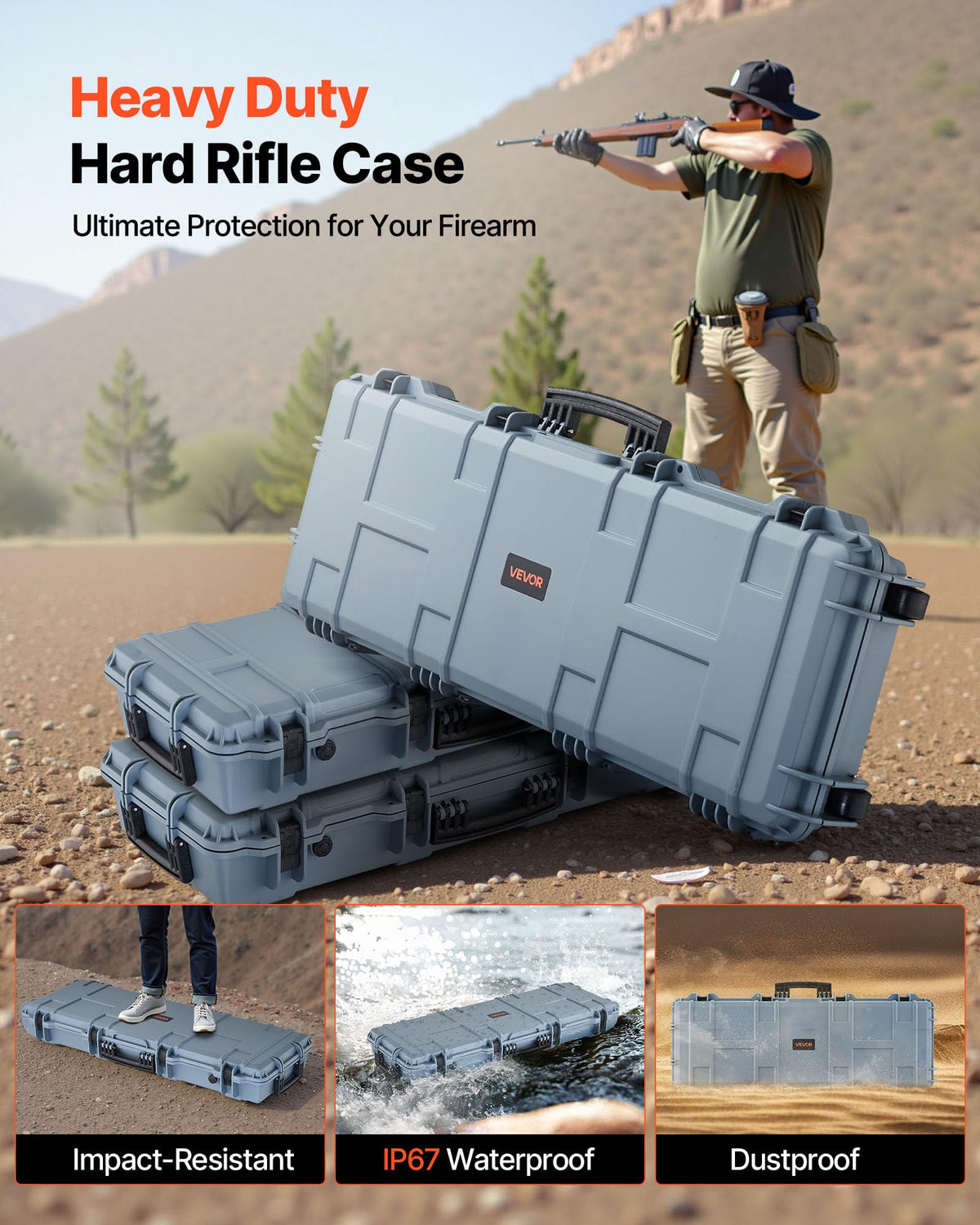 VEVOR Rifle Case, Rifle Hard Case with 4 Layers Fully-protective Foams, Lockable Hard Gun Case with Wheels, IP67 Waterproof & Crushproof, for Rifles or Shotguns