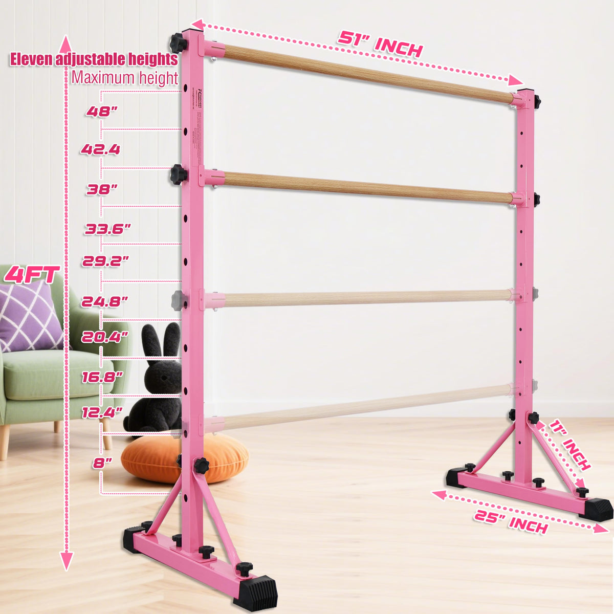 FC FUNCHEER Adjustable Ballet Barre,Portable Dance bar,Fitness Equipment for Dance & Balance Excercise,Super Sturdy for Balance Workout,Weight Limit 250 LBS