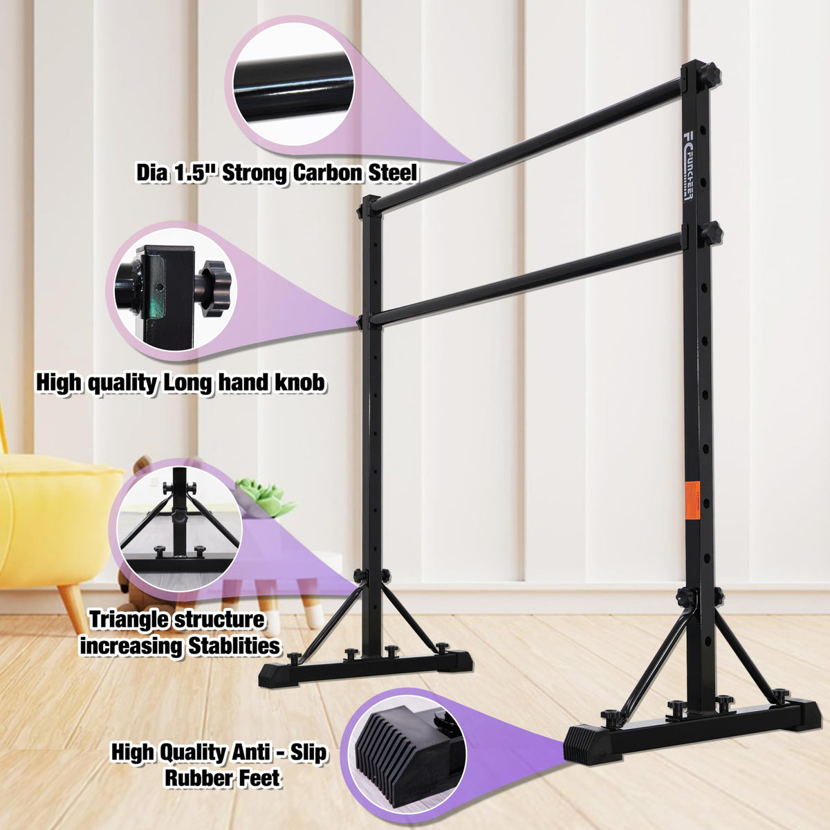 FC FUNCHEER Adjustable Ballet Barre,Portable Dance bar,Fitness Equipment for Dance & Balance Excercise,Super Sturdy for Balance Workout,Weight Limit 250 LBS