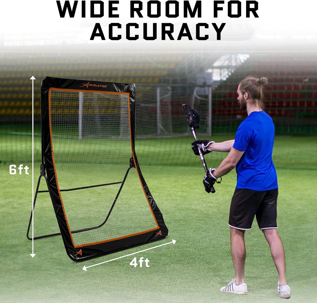 ACELETIQS Lacrosse Rebounder for Backyard 4x6 Feet Baseball Rebounder Volleyball Rebounder - Lacrosse Ball Pitchback, Throwback, Bounce Back Training Wall [Carry Bag Included]