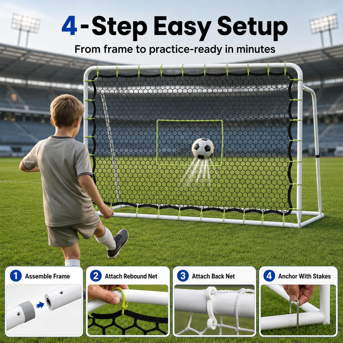 Soccer Rebounder Net, 2-in-1 Soccer Goal & Trainer, 5 Adjustable Angles