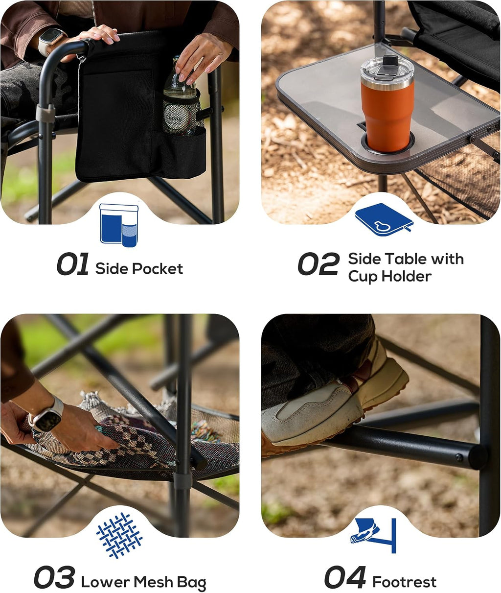 Aluminum Tall Camping Directors Chair 30.7" Seat Height, 400lbs Load