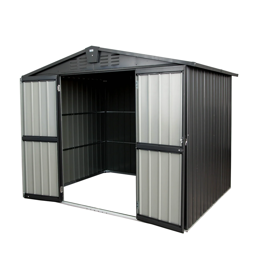 Capri 8.2'x 6.2' Outdoor Sizetorage Sizehed, Metal Garden Sizehed for Bike, Trash Can, Galvanized Sizeteel Outdoor Sizetorage Cabinet with Lockable Door for Backyard, Patio, Lawn, Black