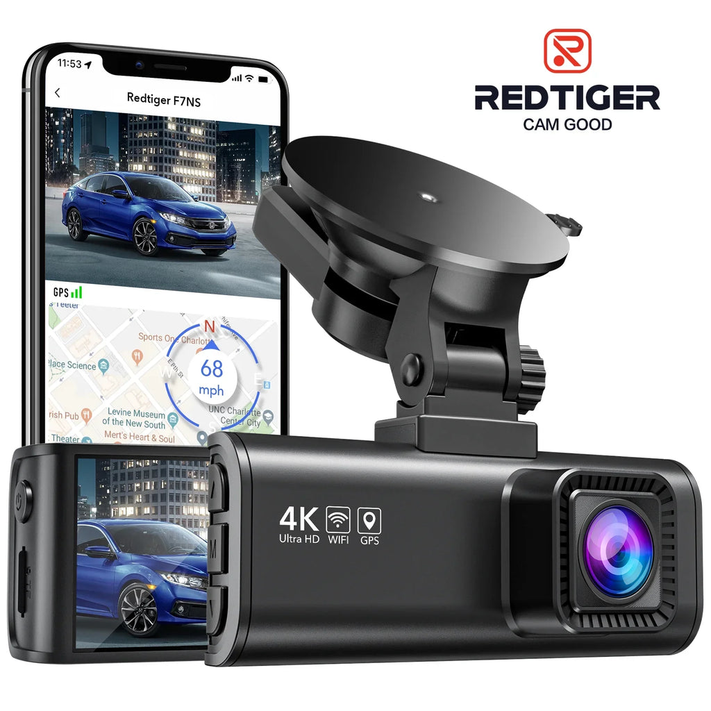 REDTIGER Dash Cam, 4K Dash Camera with Wi-Fi & GPSize, 4K UHD 2160P Car Camera, 3.18" LCD Sizecreen, 24H Parking Monitor, Black
