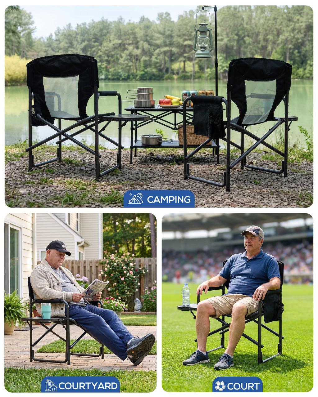 Aluminum Tall Camping Directors Chair 30.7" Seat Height, 400lbs Load