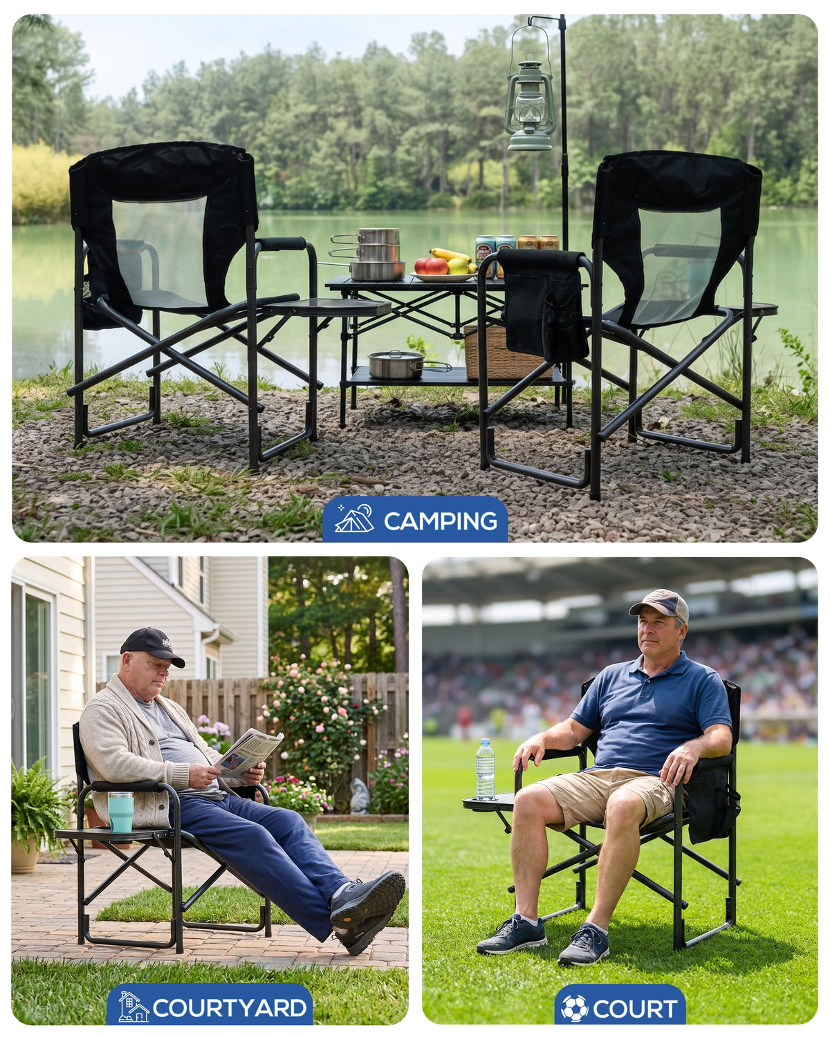 Aluminum Tall Camping Directors Chair 30.7" Seat Height, 400lbs Load