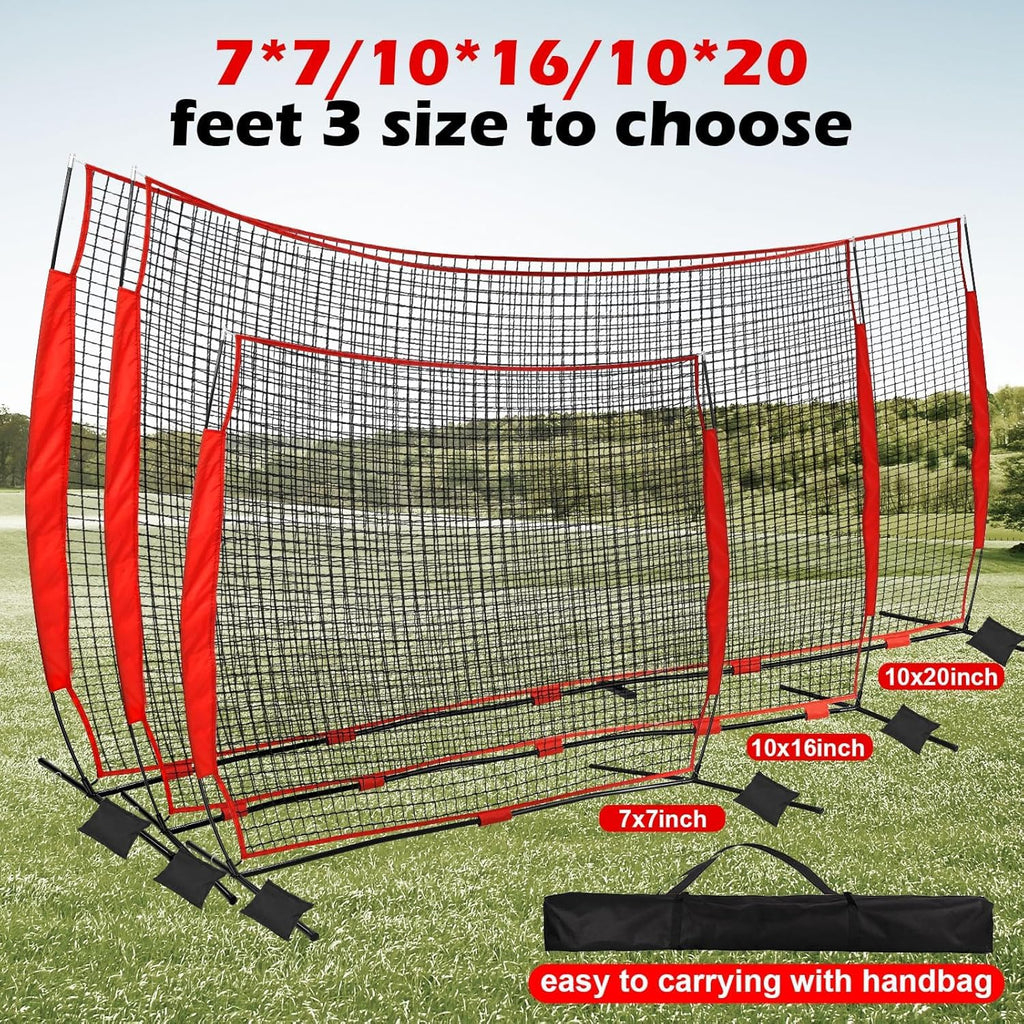 6x7/7x7/16x10/20x10ft Baseball Bating Net,Fix Ball Stop Net by Spike&2 Sandbag,Sports Net Barrier with Handbag,Lacrosse Net Backstop for Basketball,Softball,Baseball Net Barrier for Backyard