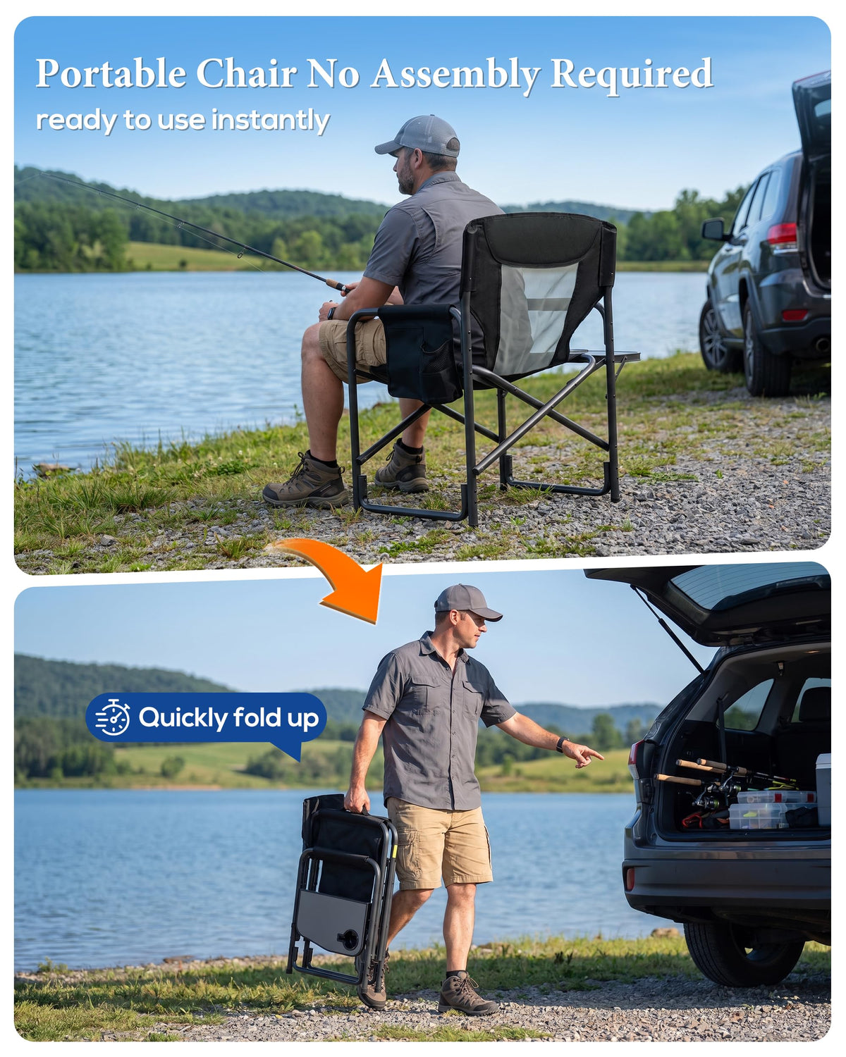 Aluminum Tall Camping Directors Chair 30.7" Seat Height, 400lbs Load