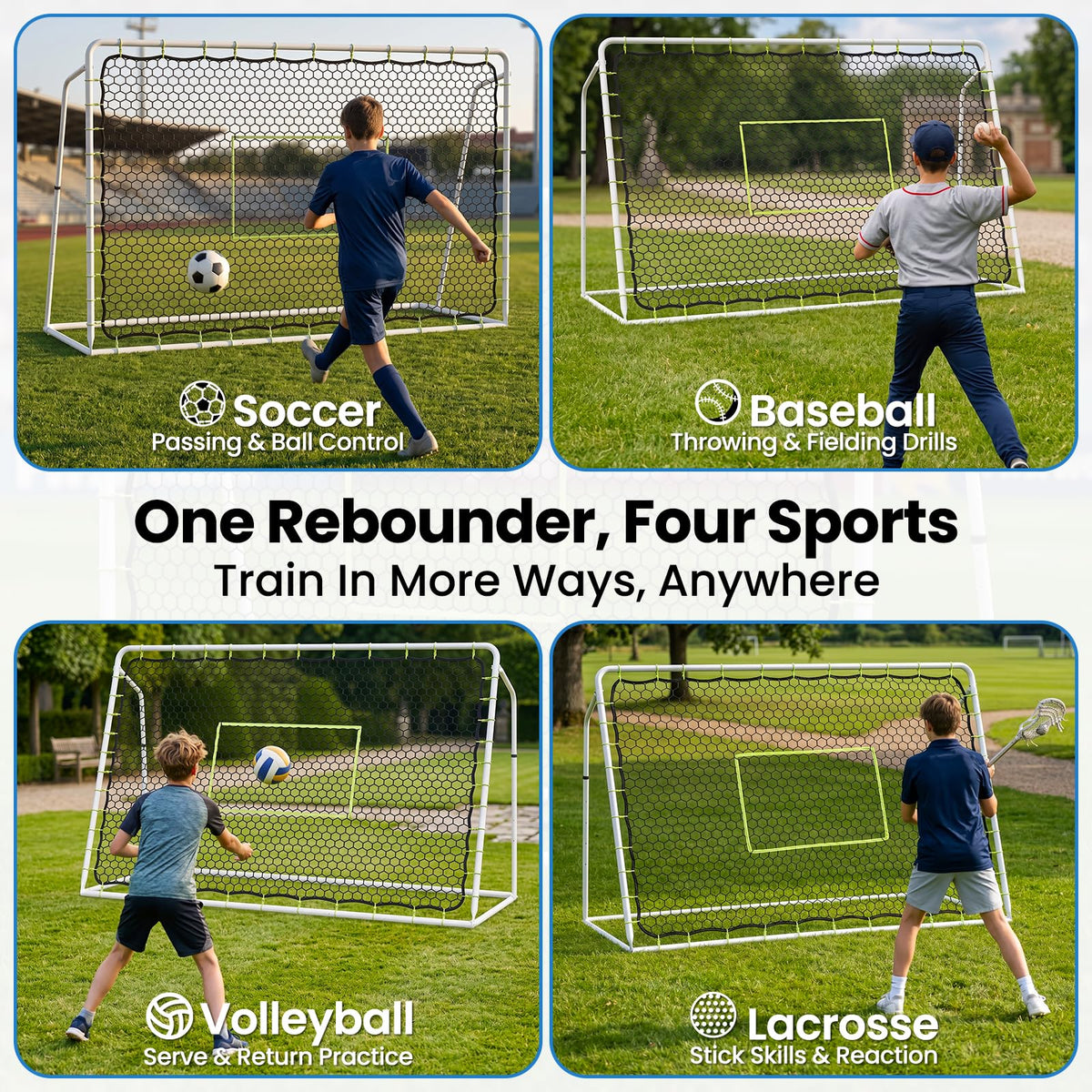 Soccer Rebounder Net, 2-in-1 Soccer Goal & Trainer, 5 Adjustable Angles