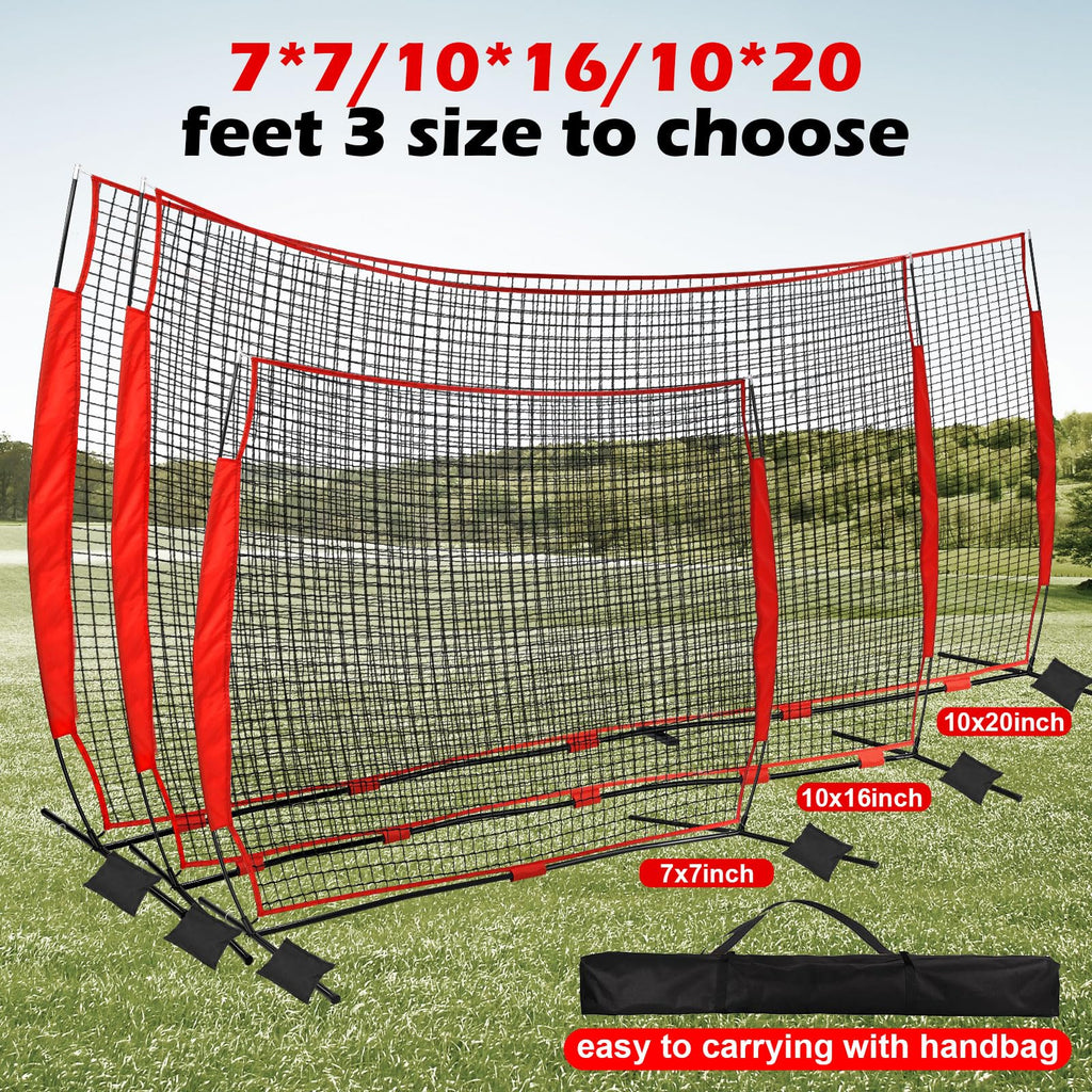 6x7/7x7/16x10/20x10ft Baseball Bating Net,Fix Ball Stop Net by Spike&2 Sandbag,Sports Net Barrier with Handbag,Lacrosse Net Backstop for Basketball,Softball,Baseball Net Barrier for Backyard